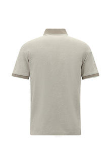 Orta Bej Regular Fit Fermuarlı Desenli Merserize Pamuk Polo Yaka T-shirt