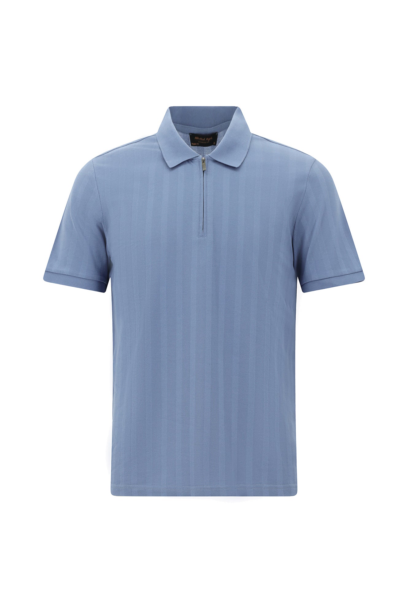 Havacı Mavi Regular Fit Fermuarlı Desenli Merserize Pamuk Polo Yaka T-shirt