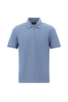 Havacı Mavi Regular Fit Fermuarlı Desenli Merserize Pamuk Polo Yaka T-shirt