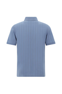 Havacı Mavi Regular Fit Fermuarlı Desenli Merserize Pamuk Polo Yaka T-shirt