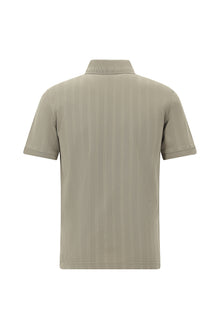 Orta Bej Regular Fit Fermuarlı Desenli Merserize Pamuk Polo Yaka T-shirt