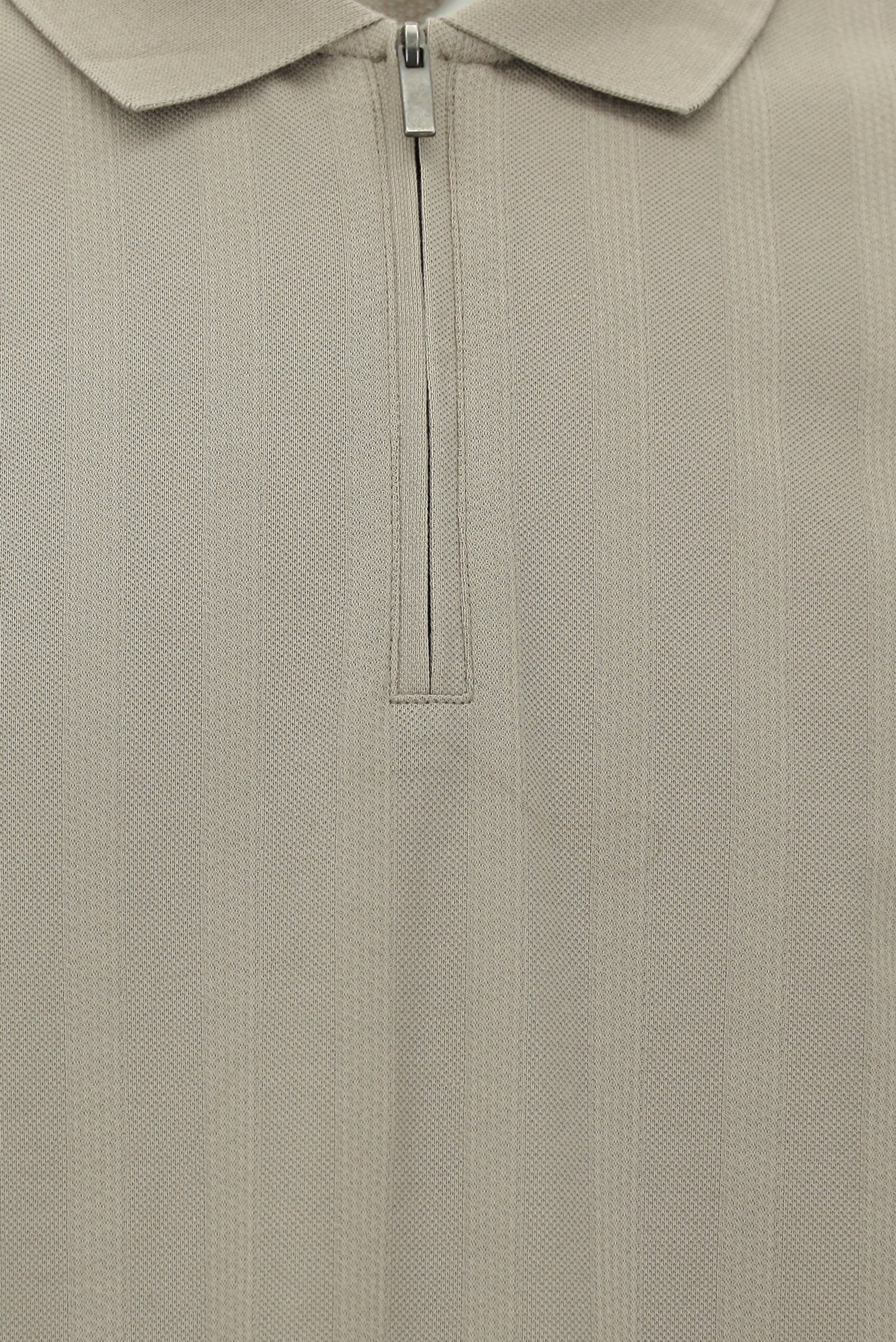 Orta Bej Regular Fit Fermuarlı Desenli Merserize Pamuk Polo Yaka T-shirt