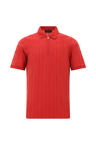Açık Kırmızı Regular Fit Fermuarlı Desenli Merserize Pamuk Polo Yaka T-shirt