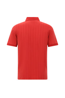 Açık Kırmızı Regular Fit Fermuarlı Desenli Merserize Pamuk Polo Yaka T-shirt