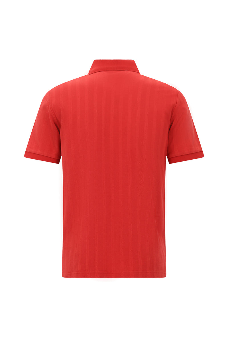 Aç?k K?rm?z? Regular Fit Fermuarl? Desenli Merserize Pamuk Polo Yaka T-shirt-Abdullah Ki??l?