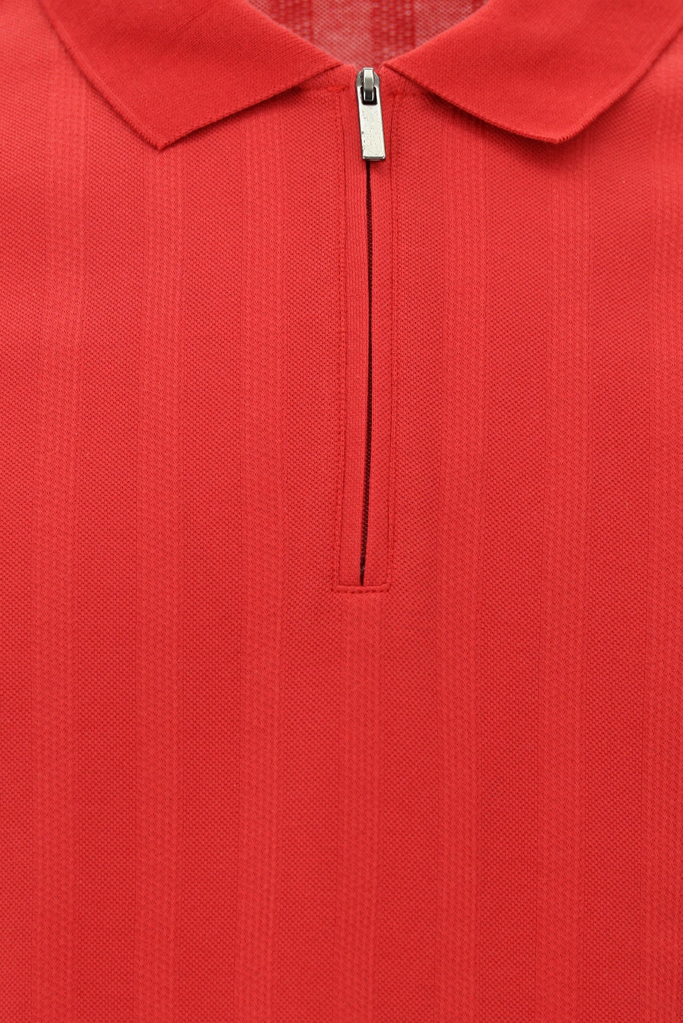 Açık Kırmızı Regular Fit Fermuarlı Desenli Merserize Pamuk Polo Yaka T-shirt