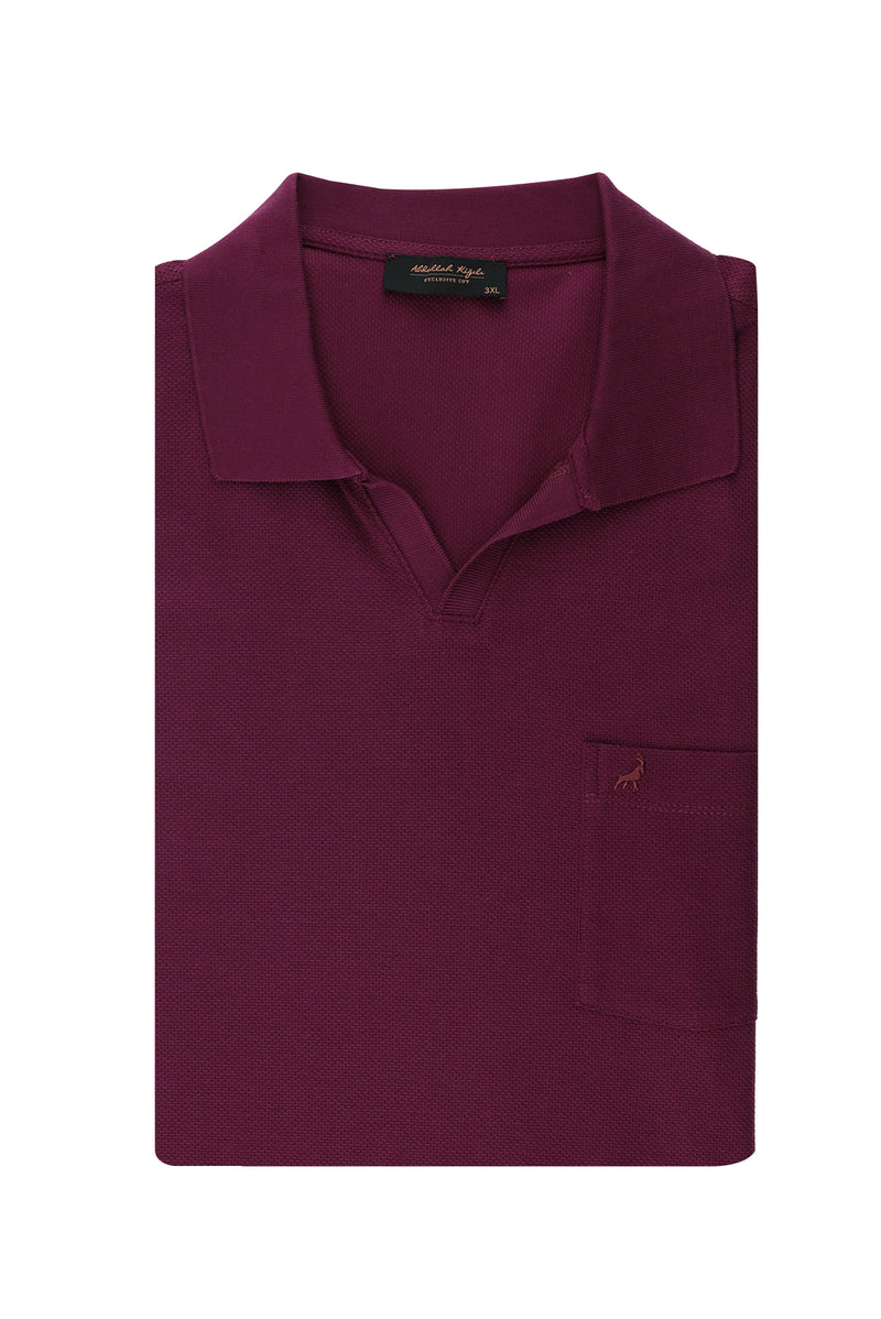 Açık Mor Büyük Beden Nakışlı Pamuk Polo Yaka T-shirt