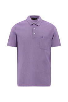 Orta Mor Regular Fit Desenli Nakışlı Merserize Pamuk Polo Yaka T-shirt