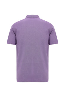 Orta Mor Regular Fit Desenli Nakışlı Merserize Pamuk Polo Yaka T-shirt