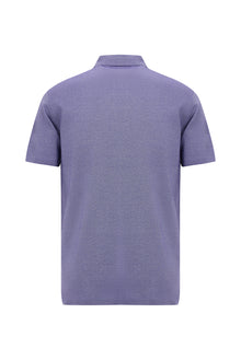 Koyu Mor Regular Fit Desenli Nakışlı Merserize Pamuk Polo Yaka T-shirt