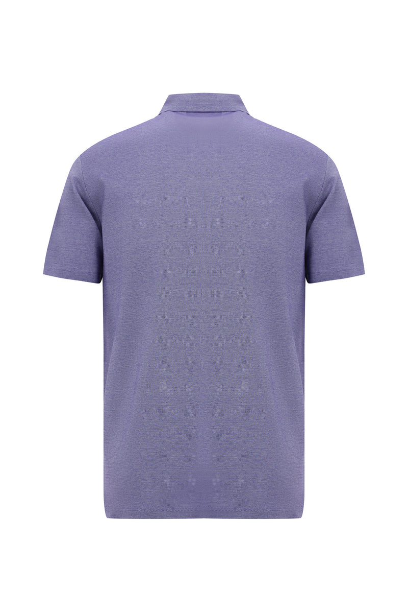 Koyu Mor Regular Fit Desenli Nakışlı Merserize Pamuk Polo Yaka T-shirt