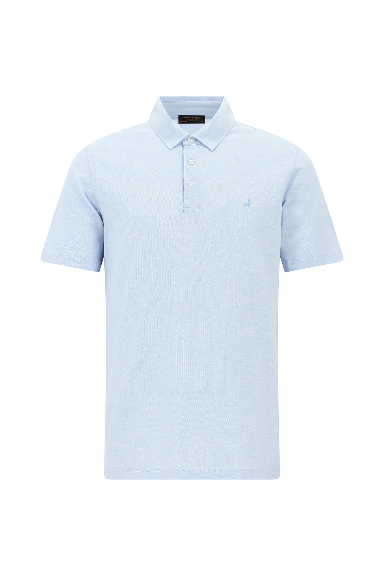 Açık Mavi Regular Fit Desenli Nakışlı Merserize Pamuk Polo Yaka T-shirt
