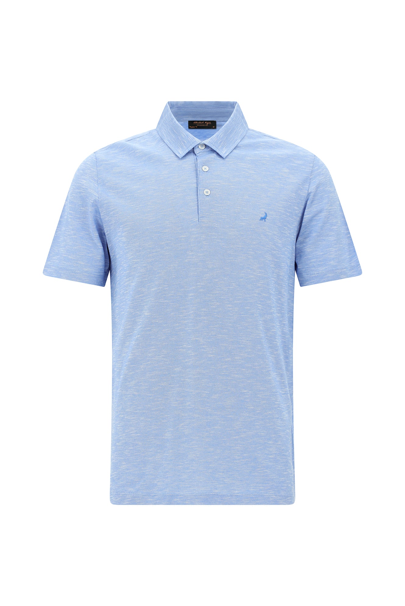 Havacı Mavi Regular Fit Desenli Nakışlı Merserize Pamuk Polo Yaka T-shirt