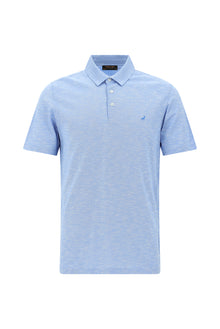 Havacı Mavi Regular Fit Desenli Nakışlı Merserize Pamuk Polo Yaka T-shirt