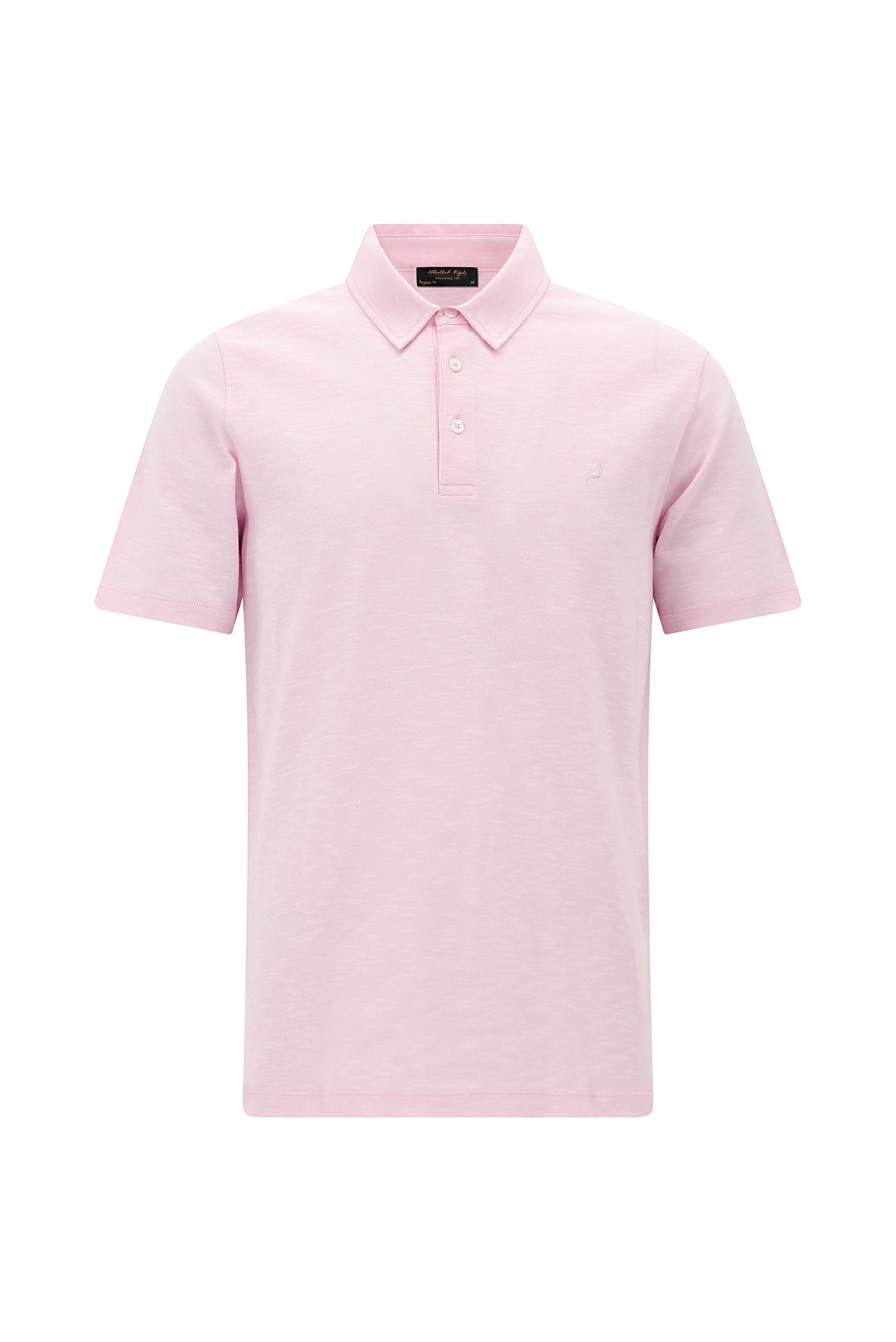Orta Pembe Regular Fit Desenli Nakışlı Merserize Pamuk Polo Yaka T-shirt