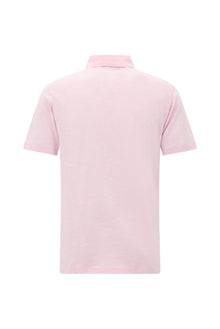 Orta Pembe Regular Fit Desenli Nakışlı Merserize Pamuk Polo Yaka T-shirt