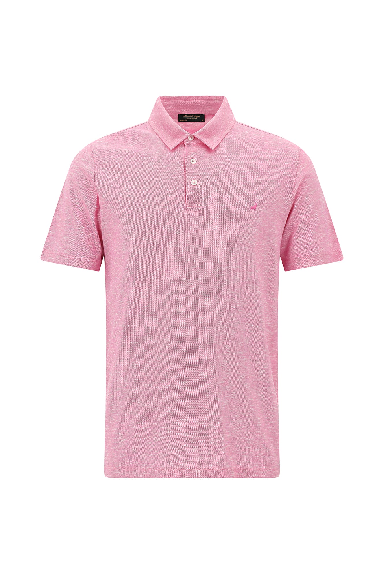Pembe Regular Fit Desenli Nakışlı Merserize Pamuk Polo Yaka T-shirt