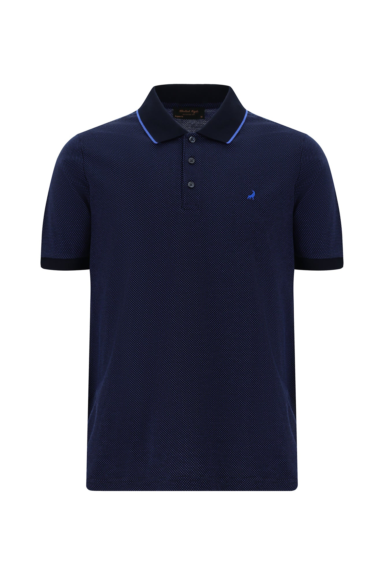 Çivit Mavisi Regular Fit Desenli Nakışlı Merserize Pamuk Polo Yaka T-shirt