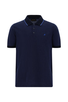 Çivit Mavisi Regular Fit Desenli Nakışlı Merserize Pamuk Polo Yaka T-shirt