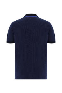 Çivit Mavisi Regular Fit Desenli Nakışlı Merserize Pamuk Polo Yaka T-shirt