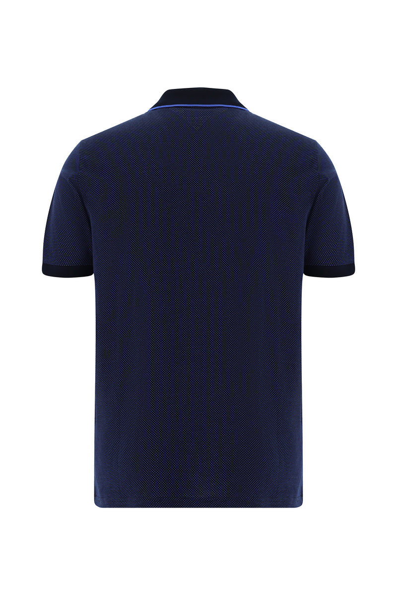 Çivit Mavisi Regular Fit Desenli Nakışlı Merserize Pamuk Polo Yaka T-shirt