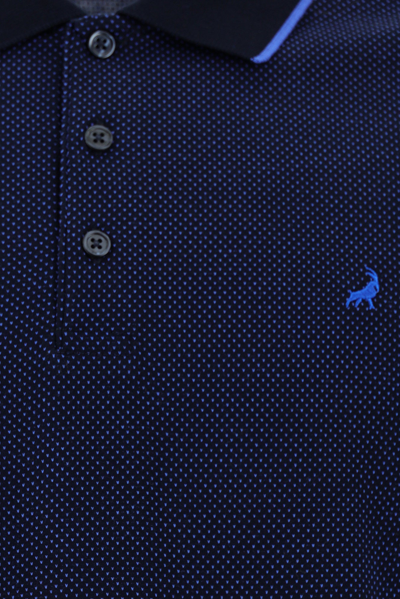 Çivit Mavisi Regular Fit Desenli Nakışlı Merserize Pamuk Polo Yaka T-shirt