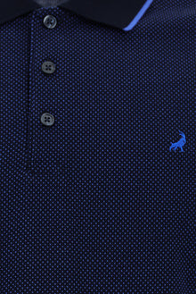 Çivit Mavisi Regular Fit Desenli Nakışlı Merserize Pamuk Polo Yaka T-shirt