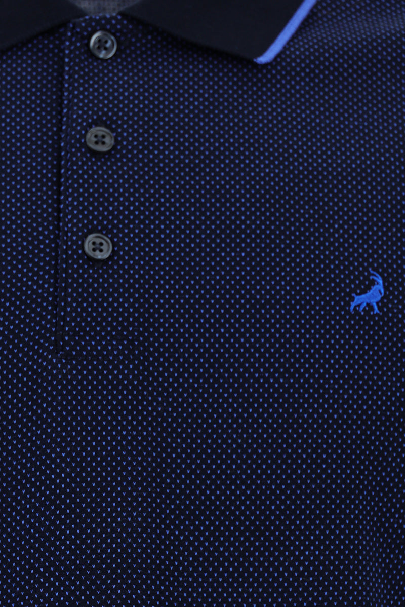 Çivit Mavisi Regular Fit Desenli Nakışlı Merserize Pamuk Polo Yaka T-shirt