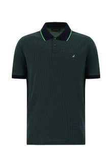 Çimen Yeşili Regular Fit Desenli Nakışlı Merserize Pamuk Polo Yaka T-shirt