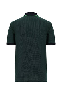 Çimen Yeşili Regular Fit Desenli Nakışlı Merserize Pamuk Polo Yaka T-shirt