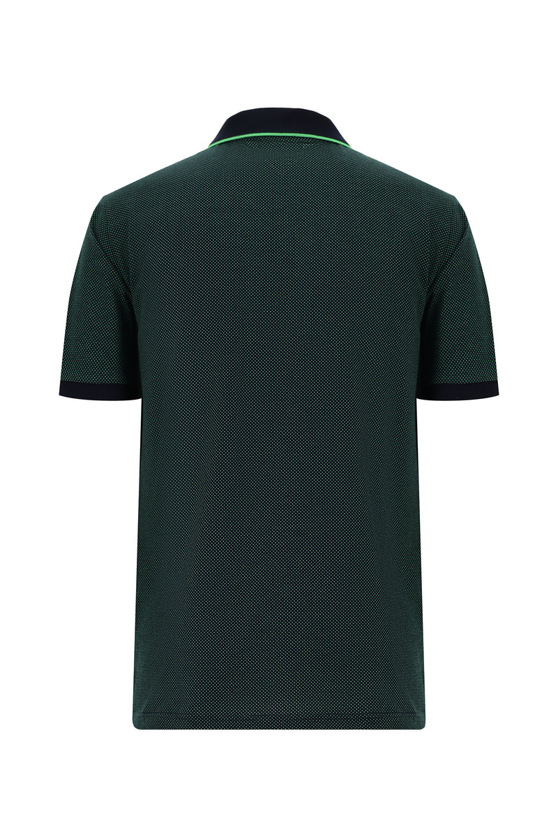 Çimen Yeşili Regular Fit Desenli Nakışlı Merserize Pamuk Polo Yaka T-shirt