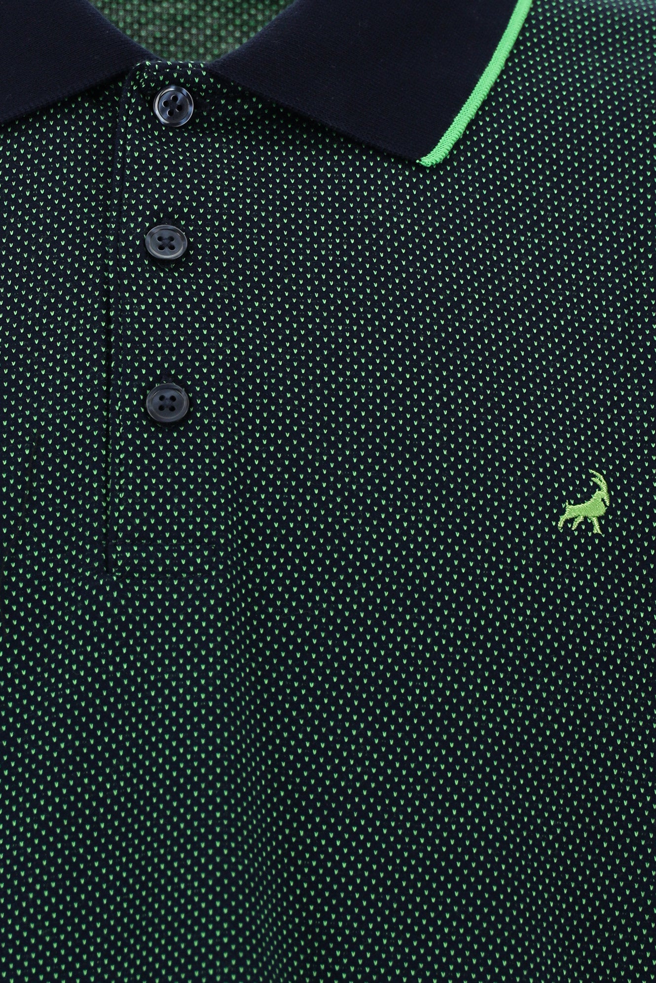 Çimen Yeşili Regular Fit Desenli Nakışlı Merserize Pamuk Polo Yaka T-shirt