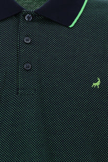 Çimen Yeşili Regular Fit Desenli Nakışlı Merserize Pamuk Polo Yaka T-shirt