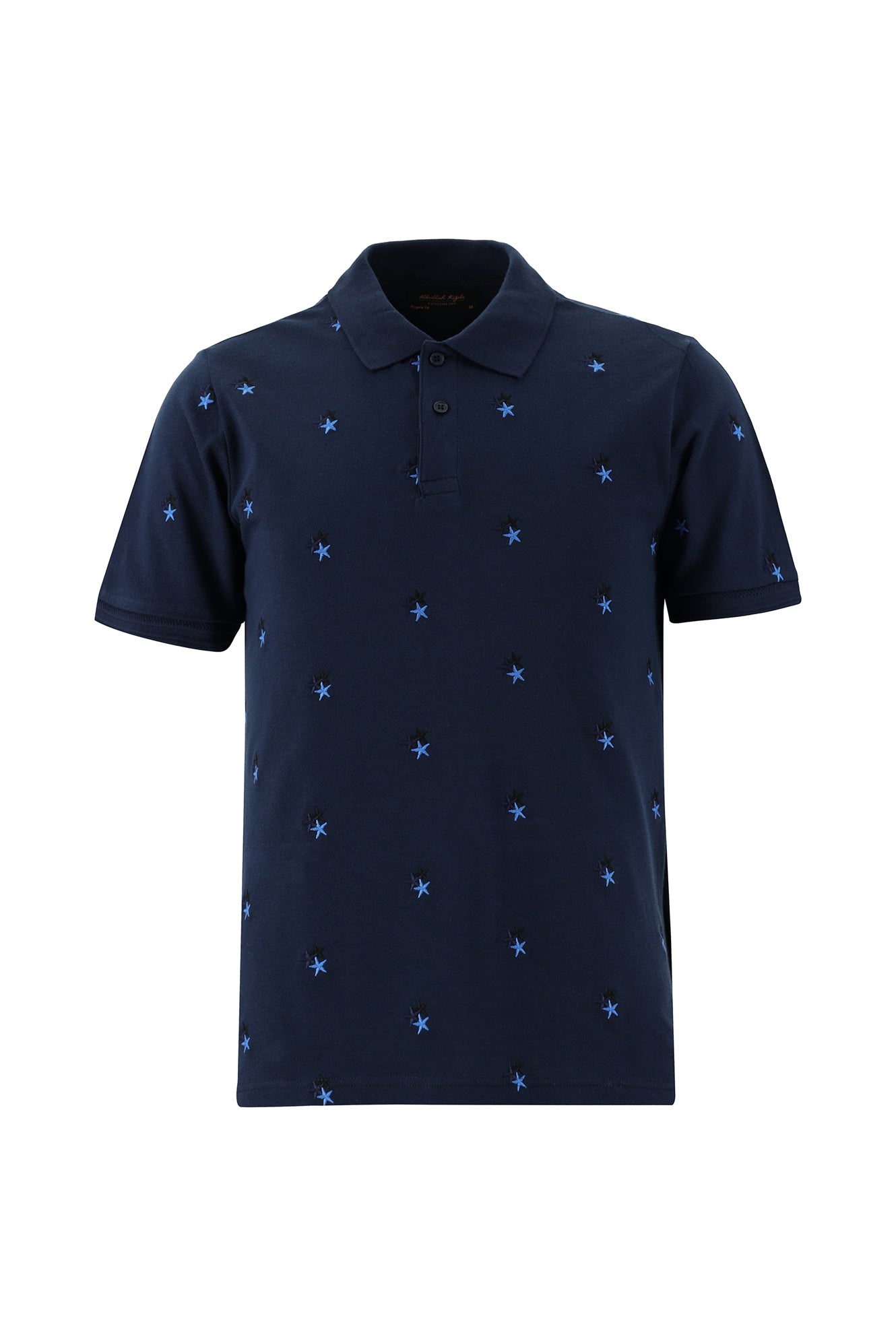 Koyu Lacivert Polo Yaka Regular Fit Pamuk Desenli T-shirt