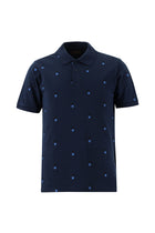 Koyu Lacivert Polo Yaka Regular Fit Pamuk Desenli T-shirt