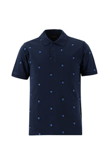 Koyu Lacivert Polo Yaka Regular Fit Pamuk Desenli T-shirt