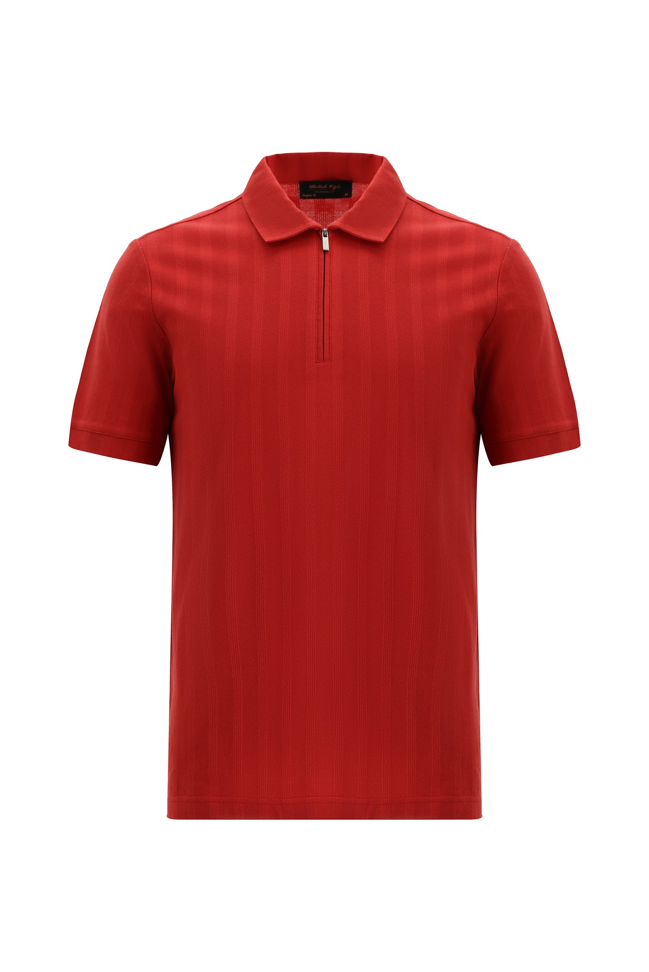 Açık Kırmızı Regular Fit Fermuarlı Desenli Merserize Pamuk Polo Yaka T-shirt