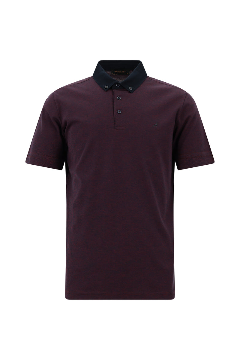 Koyu Lacivert Regular Fit Desenli Nakışlı Merserize Pamuk Polo Yaka T-shirt
