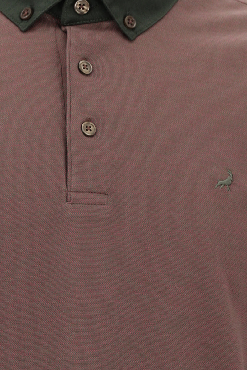Koyu Haki Regular Fit Desenli Nakışlı Merserize Pamuk Polo Yaka T-shirt
