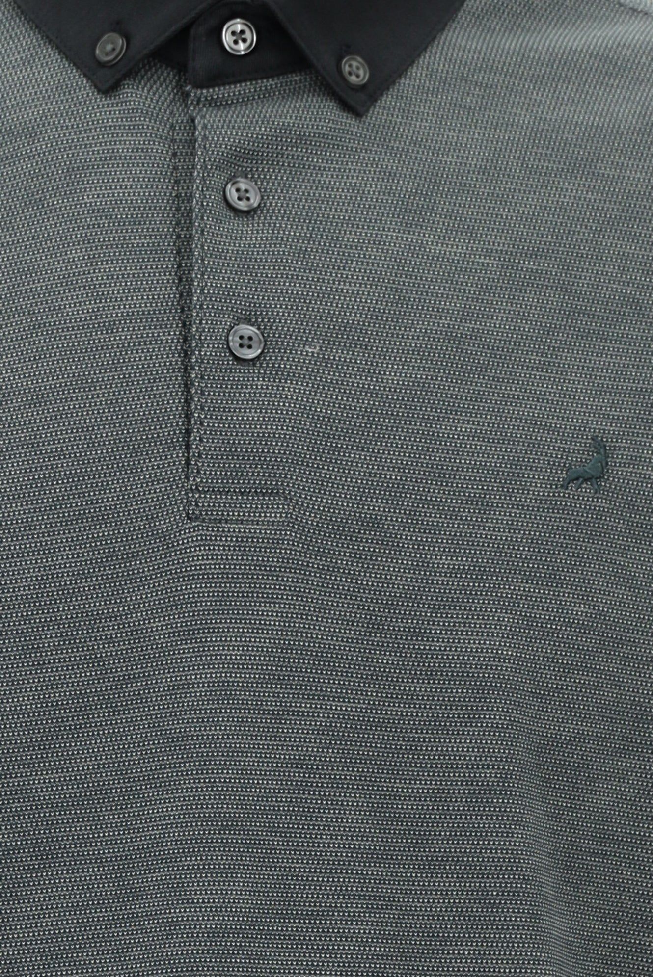 Orta Antrasit Regular Fit Desenli Nakışlı Merserize Pamuk Polo Yaka T-shirt