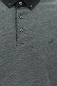 Orta Antrasit Regular Fit Desenli Nakışlı Merserize Pamuk Polo Yaka T-shirt