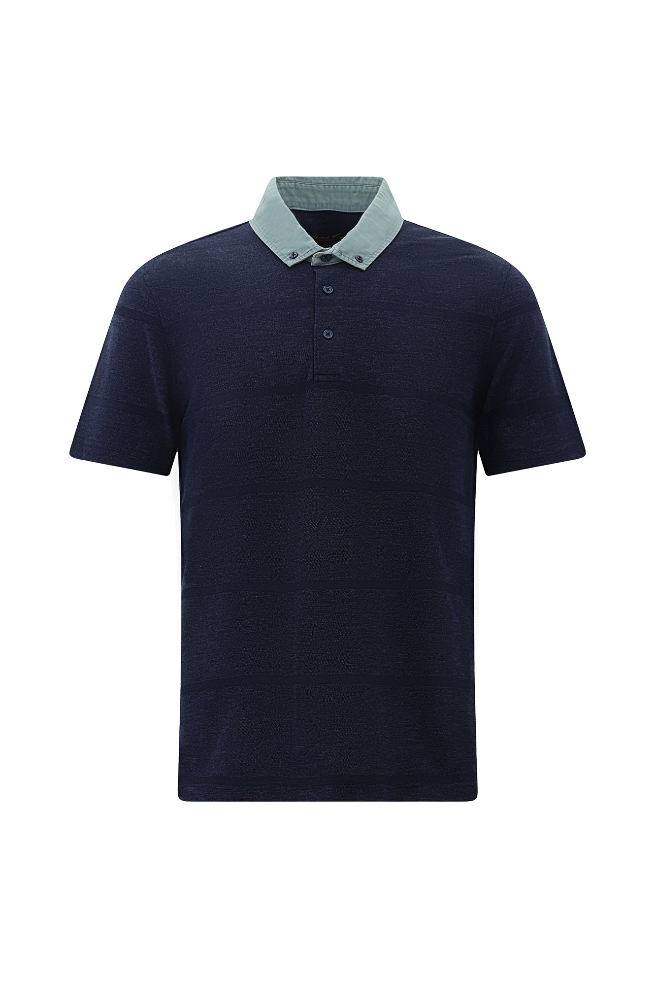 Orta Lacivert Melanj Polo Yaka Regular Fit Desenli Pamuklu T-shirt