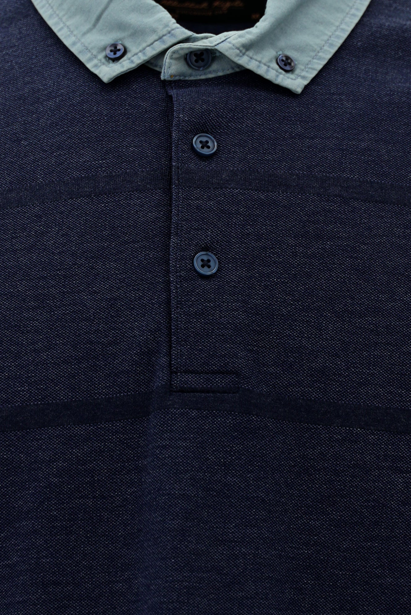 Orta Lacivert Melanj Polo Yaka Regular Fit Desenli Pamuklu T-shirt