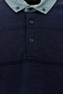 Orta Lacivert Melanj Polo Yaka Regular Fit Desenli Pamuklu T-shirt