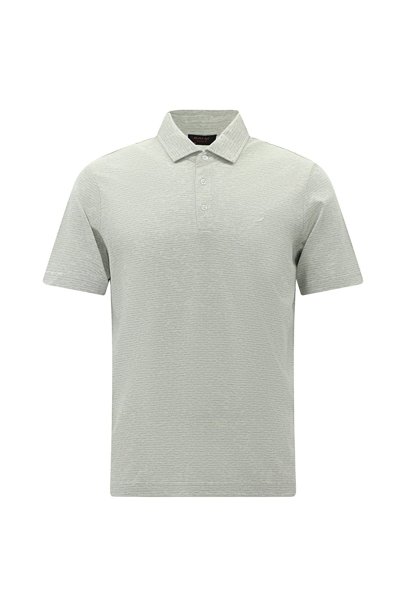 Açık Gri Regular Fit Desenli Nakışlı Pamuklu Keten Polo Yaka T-shirt