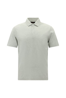 Açık Gri Regular Fit Desenli Nakışlı Pamuklu Keten Polo Yaka T-shirt