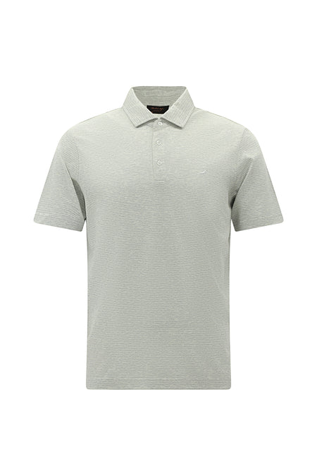 Açık Gri Regular Fit Desenli Nakışlı Pamuklu Keten Polo Yaka T-shirt