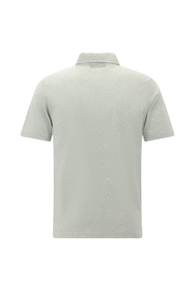 Açık Gri Regular Fit Desenli Nakışlı Pamuklu Keten Polo Yaka T-shirt