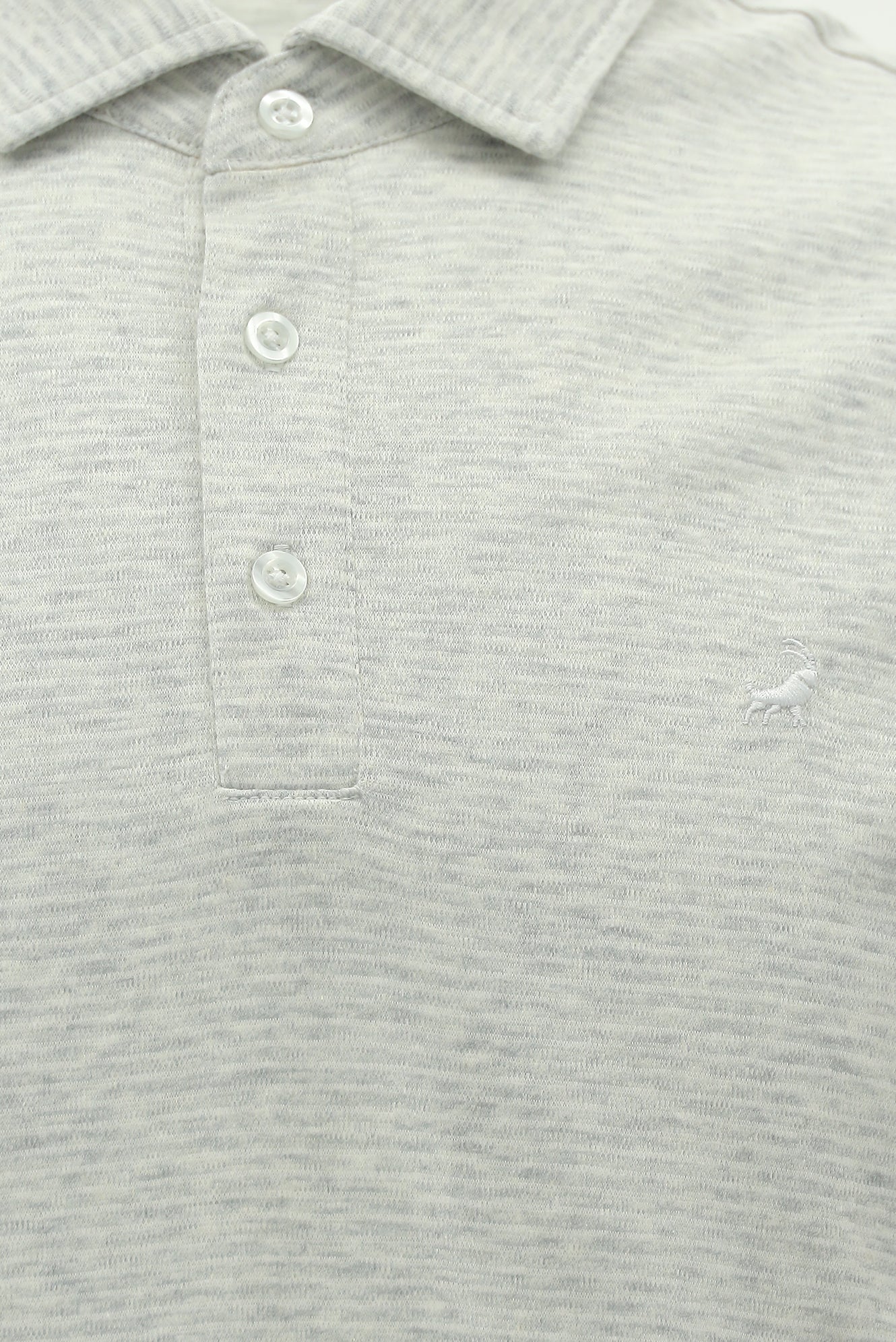 Açık Gri Regular Fit Desenli Nakışlı Pamuklu Keten Polo Yaka T-shirt