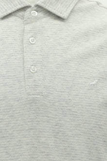Açık Gri Regular Fit Desenli Nakışlı Pamuklu Keten Polo Yaka T-shirt